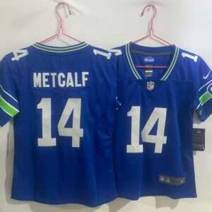 Kids Seattle Seahawks Metcalf Blue Retro Jersey